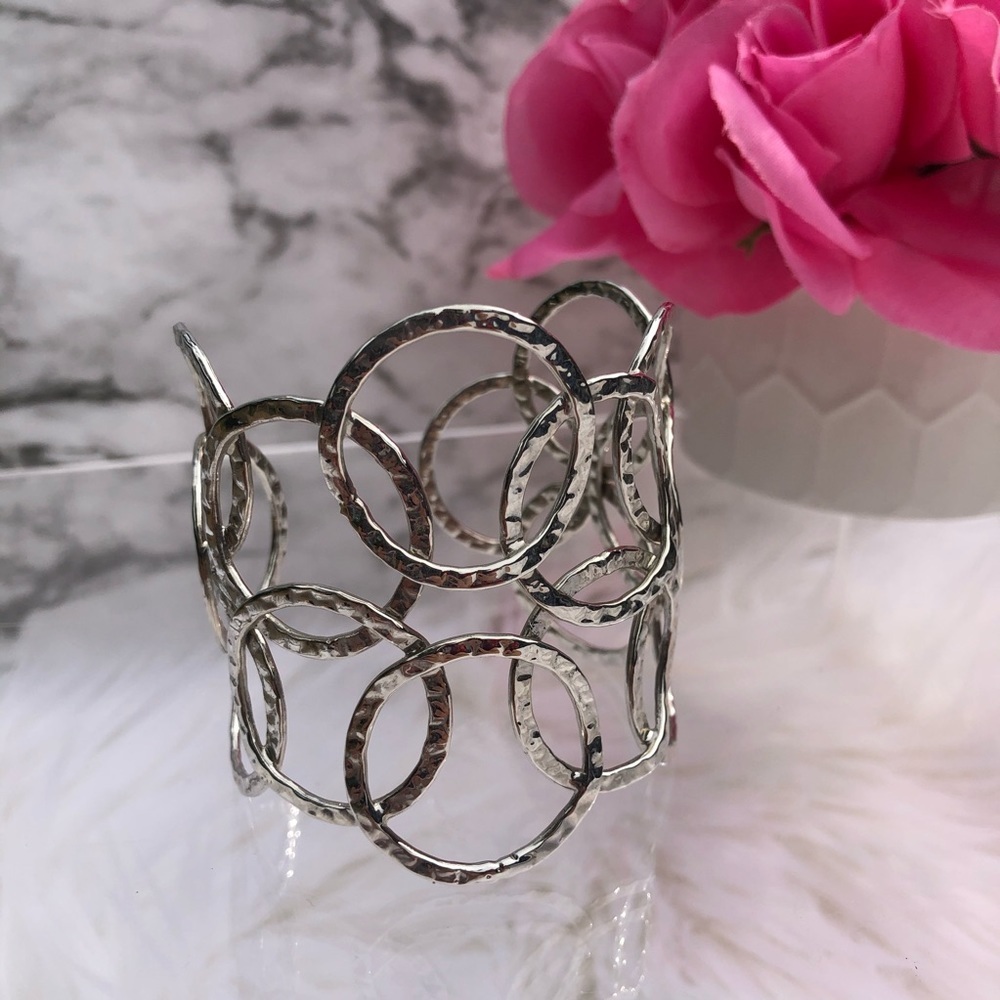 Silver Hammered Wide Cuff Bracelet